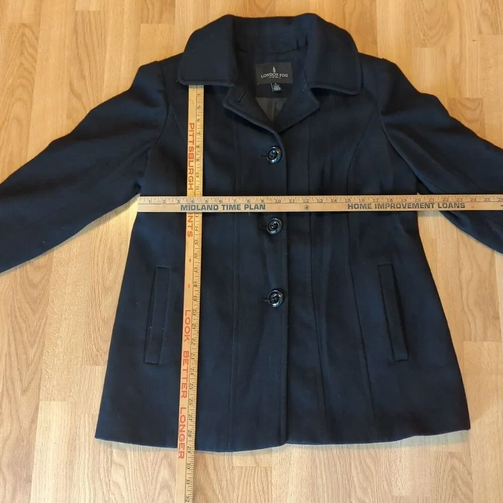 London Fog Peacoat Jacket Womens Large Black Wool Blend Pockets Lined